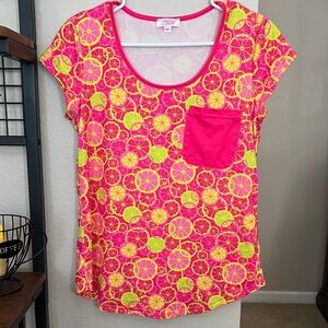 Vibrant Pink and Yellow Citrus Short Sleeve pajamas set
